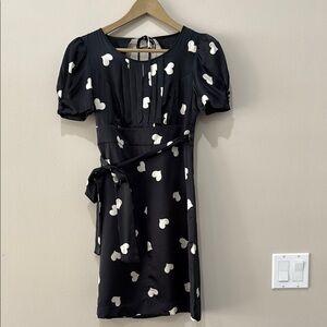 Betsey Johnson black heart Polkadot silk bow dress size 2